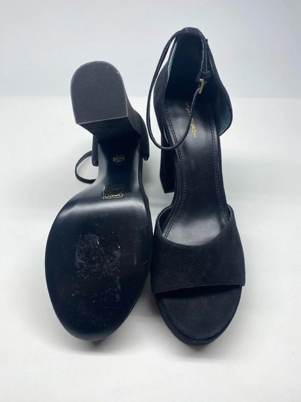 Tory Burch Women's Platform Black Suede Strap High Heel Sandals Sz 11M